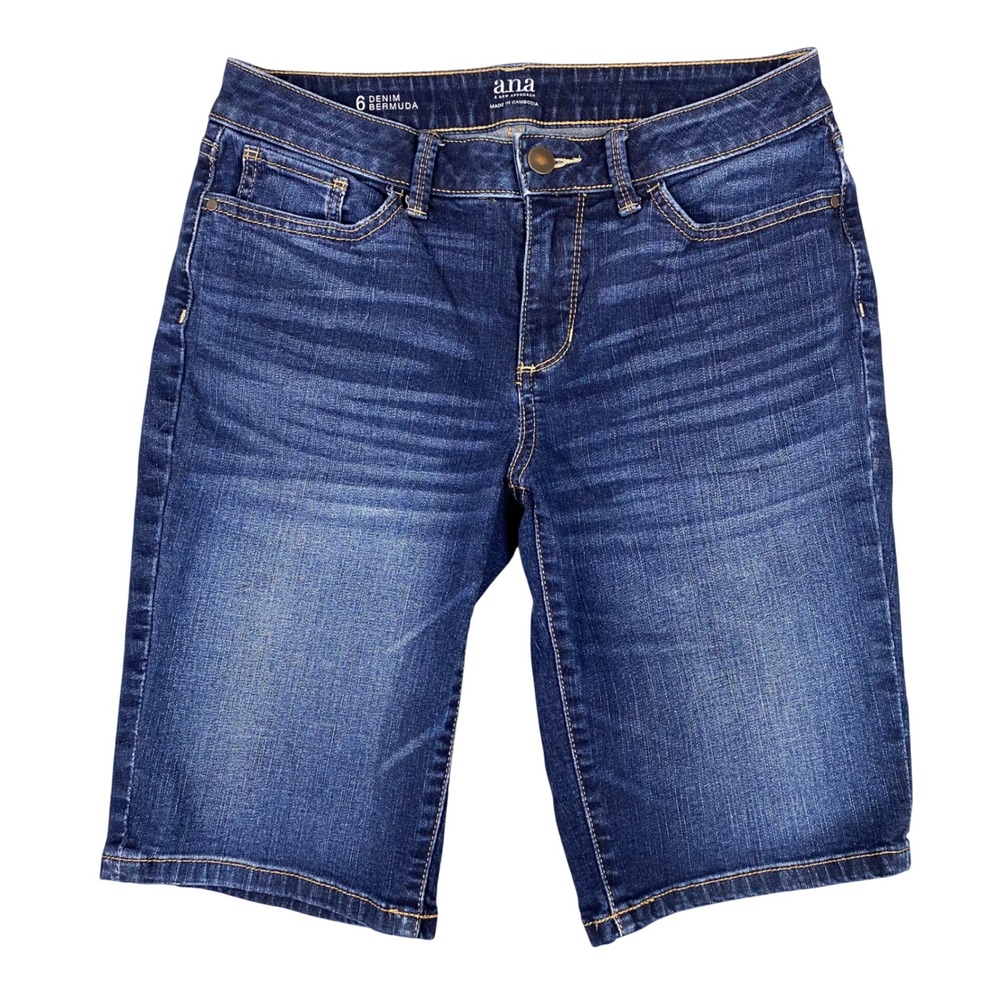 a.n.a Denim Bermuda Stretch Dark Wash Jean Shorts Womens 6 Blue